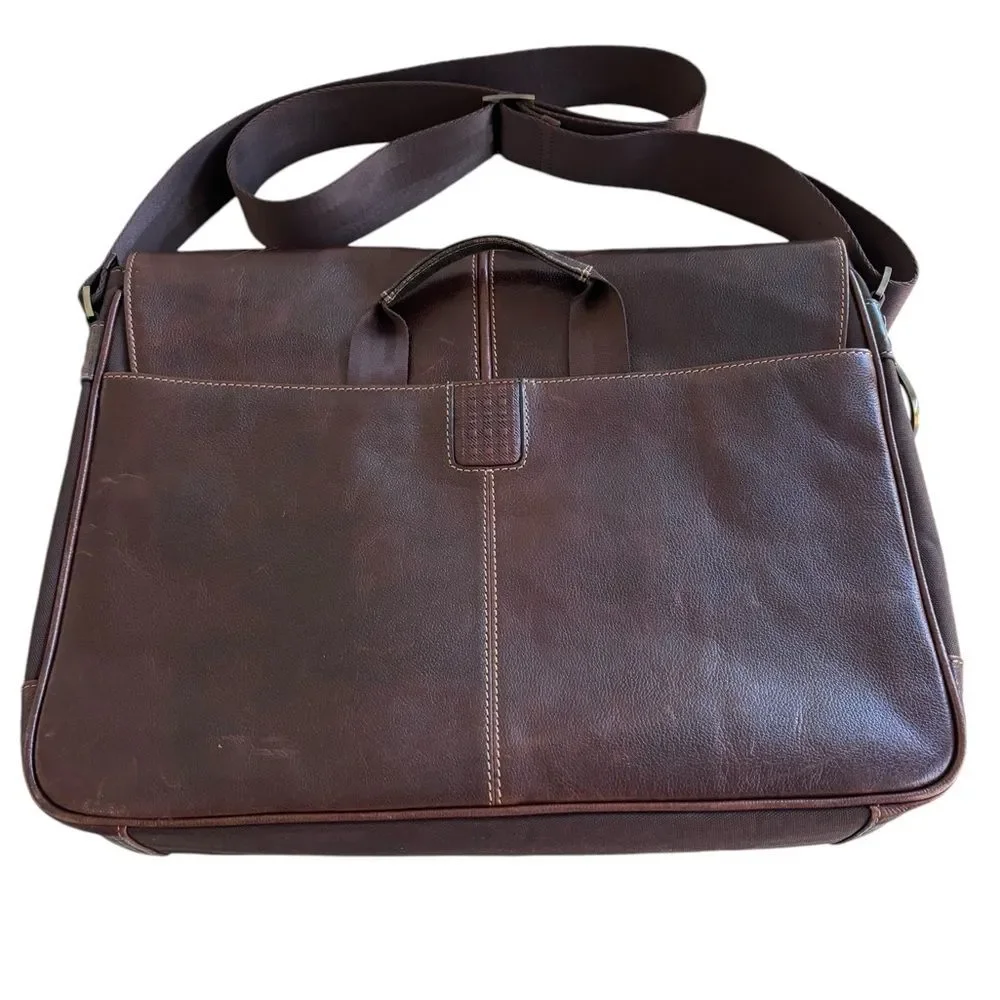 Boconi Brown Leather Laptop Bag w/RFID Pocket